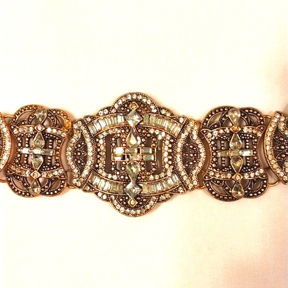 Celebrity Style SUPER BLING Heavy Crystal Rhinestone Choker Necklace Brass color - Picture 3 of 15